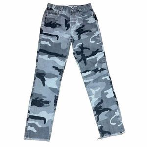 Re/Done Gray Camo Crop Jeans Raw Hem Straight Leg Size 26